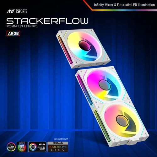 Ant Esports Stackerflow ARGB 120mm 3-in-1 Cabinet Fan (White)